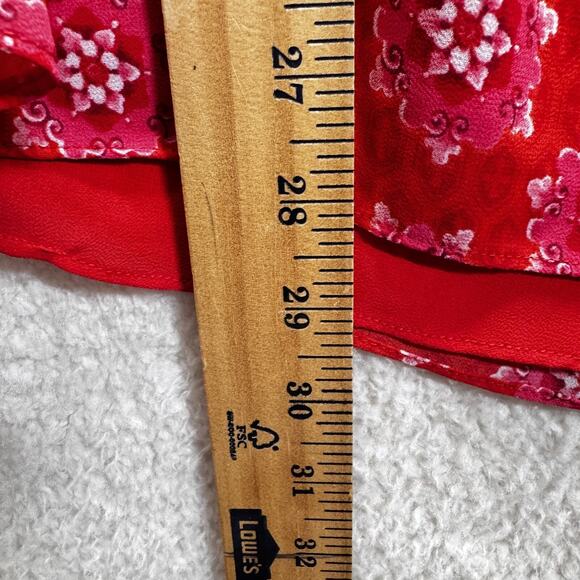 Rose Olive Top Women Sz XL Sleeveless Red White Geometric Print Tassel Tie Boho - Picture 5 of 11